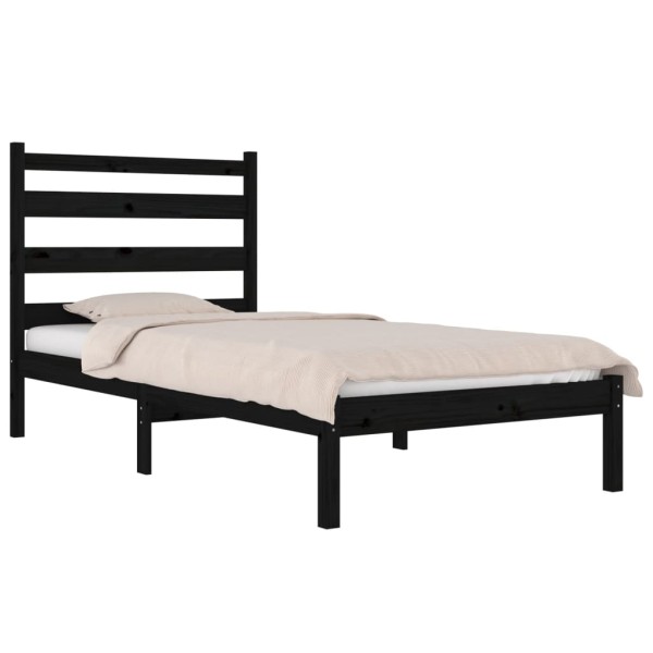 Estructura de cama madera maciza pino negra 75x190 cm 2FT6