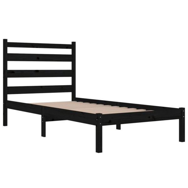 Estructura de cama madera maciza pino negra 75x190 cm 2FT6