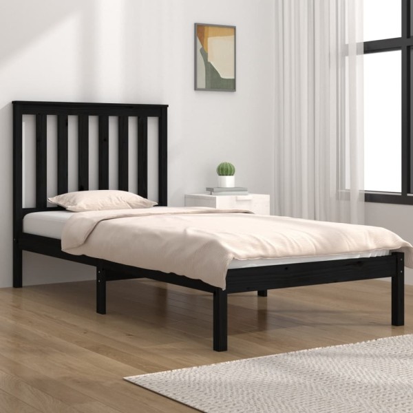 Estructura de cama madera maciza de pino negra 90x200 cm