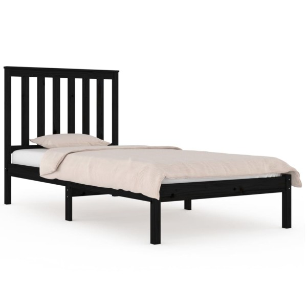 Estructura de cama madera maciza de pino negra 90x200 cm