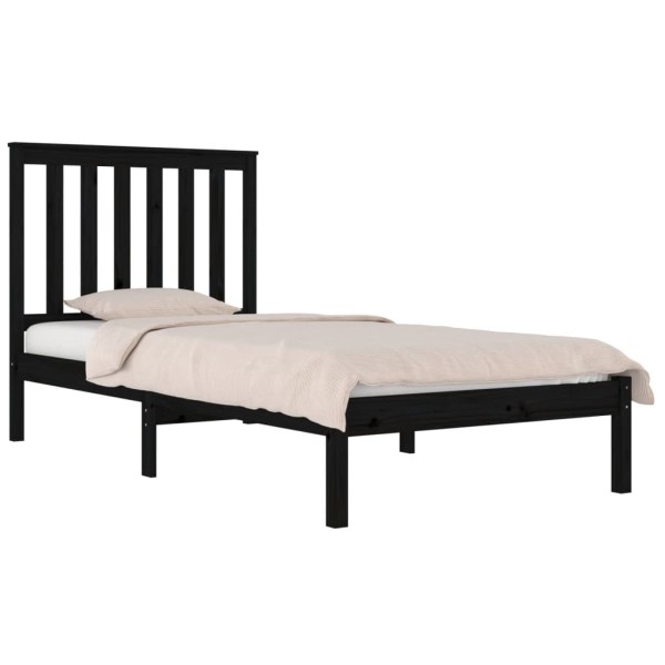 Estructura de cama madera maciza de pino negra 90x200 cm