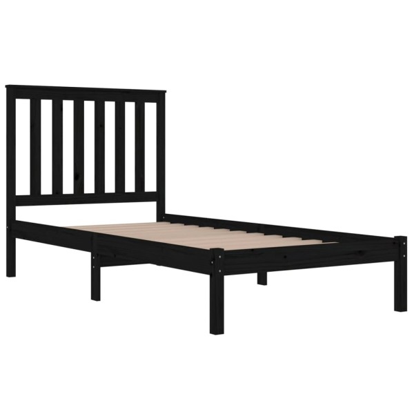 Estructura de cama madera maciza de pino negra 90x200 cm