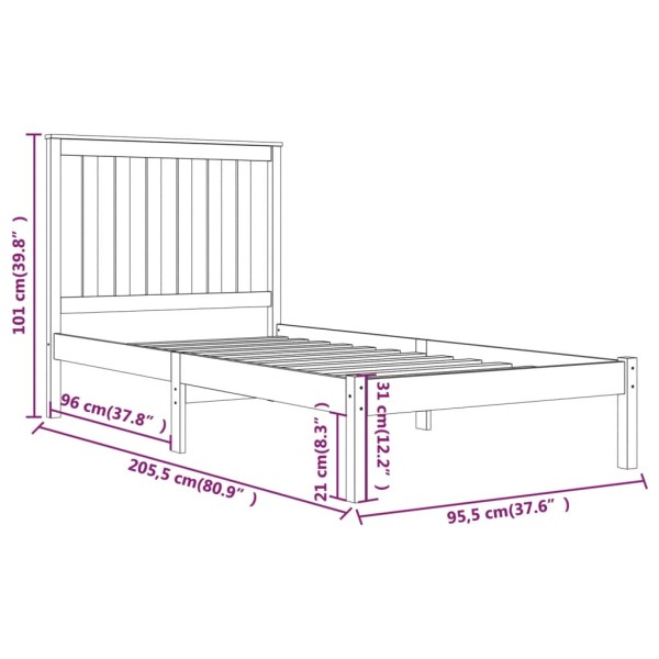 Estructura de cama madera maciza de pino negra 90x200 cm