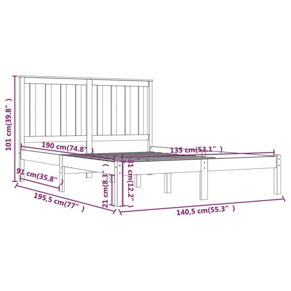 Estructura de cama madera maciza de pino 135x190 cm