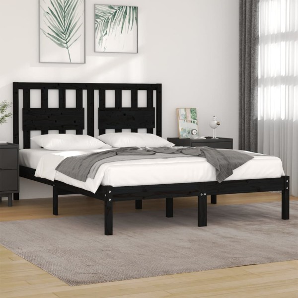 Estructura cama madera maciza pino negra king size 150x200 cm