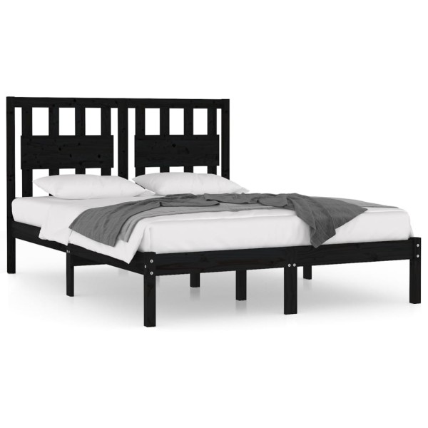 Estructura cama madera maciza pino negra king size 150x200 cm