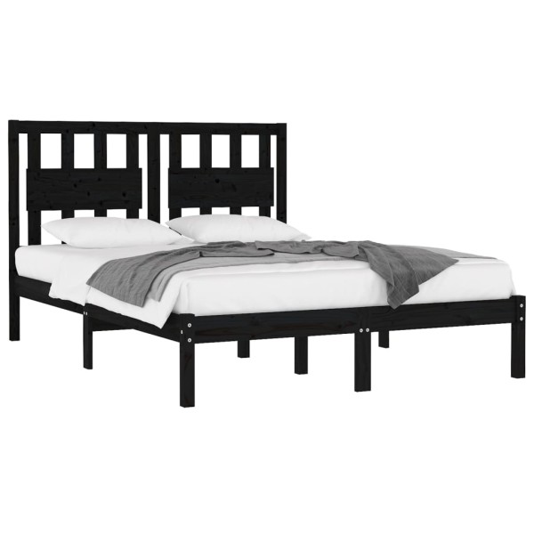 Estructura cama madera maciza pino negra king size 150x200 cm