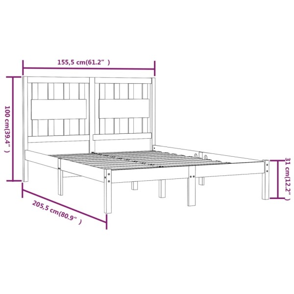 Estructura cama madera maciza pino negra king size 150x200 cm