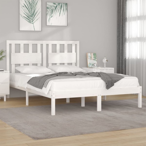 Estructura de cama madera de pino doble blanca 135x190 cm