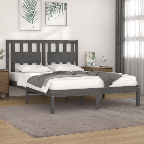 Estructura de cama madera maciza pino gris king size 150x200 cm