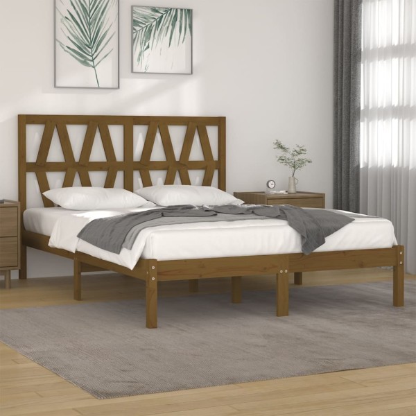 Estructura de cama madera maciza de pino marrón miel 140x200 cm