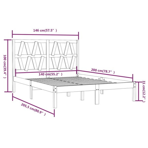 Estructura de cama madera maciza de pino marrón miel 140x200 cm