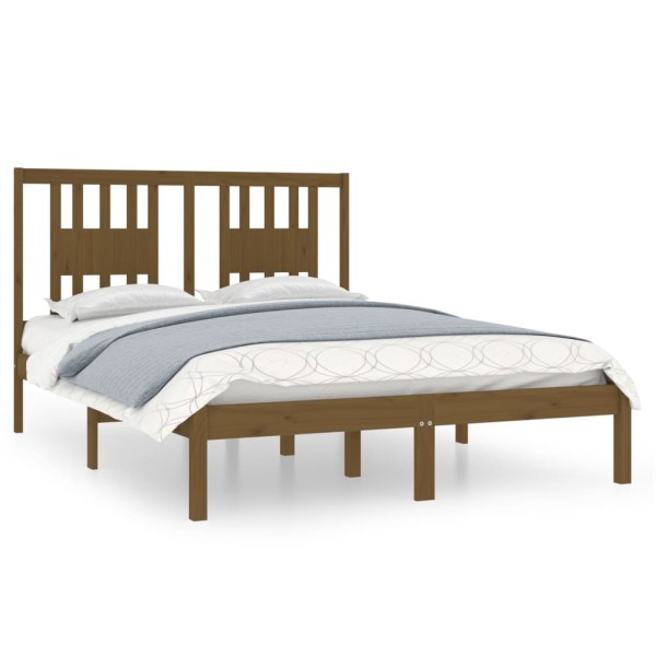 Estructura de cama madera maciza marrón miel 135x190 cm