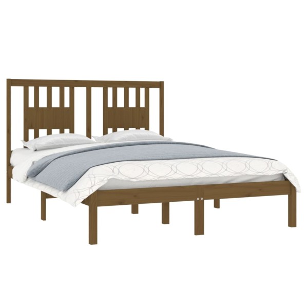 Estructura de cama madera maciza marrón miel 135x190 cm