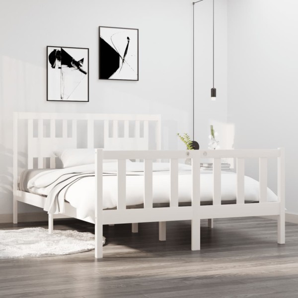 Estructura de cama doble madera maciza blanca 135x190 cm