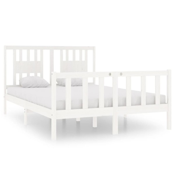 Estructura de cama doble madera maciza blanca 135x190 cm