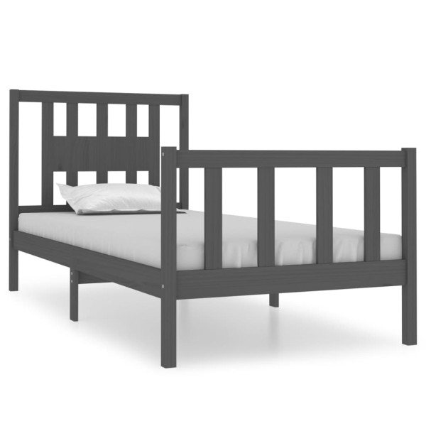 Estructura de cama individual madera maciza gris 90x190 cm