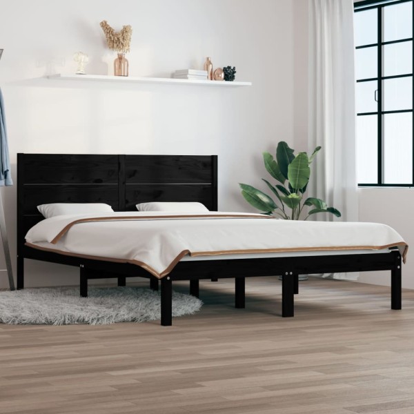 Estructura de cama madera maciza doble pequeña negra 120x190 cm