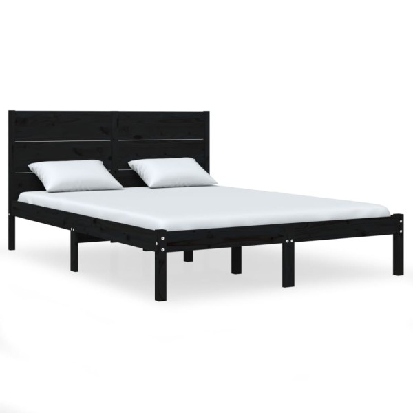 Estructura de cama madera maciza doble pequeña negra 120x190 cm