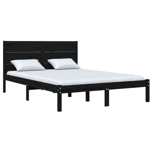 Estructura de cama madera maciza doble pequeña negra 120x190 cm