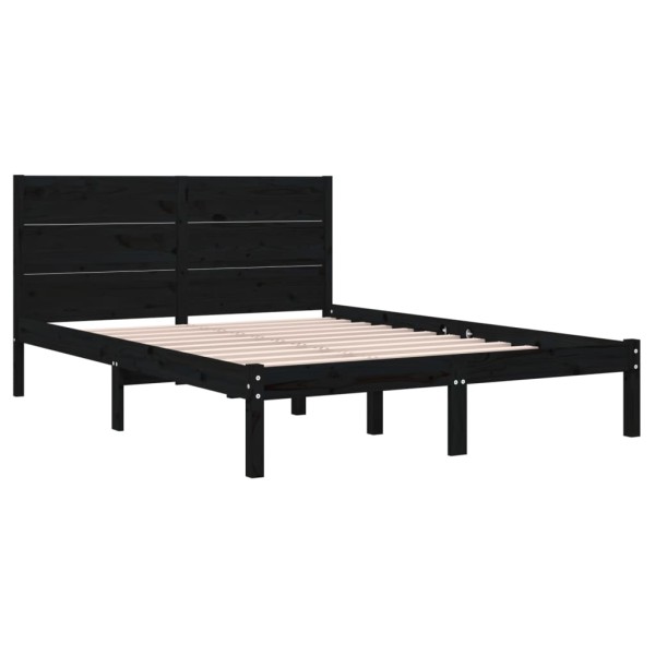 Estructura de cama madera maciza doble pequeña negra 120x190 cm