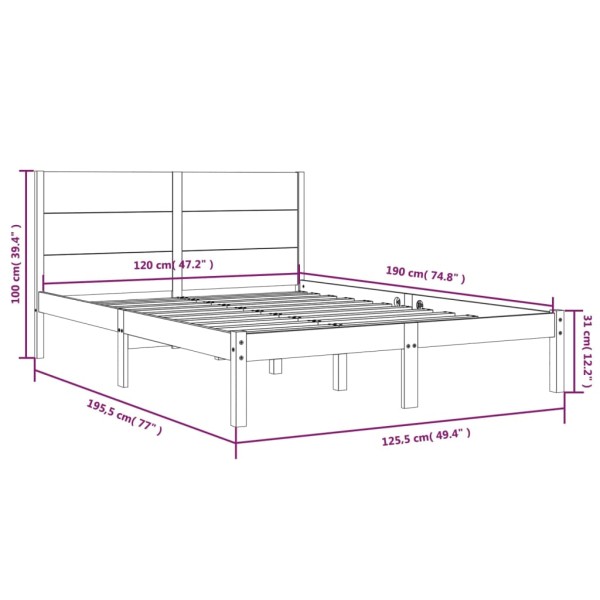 Estructura de cama madera maciza doble pequeña negra 120x190 cm