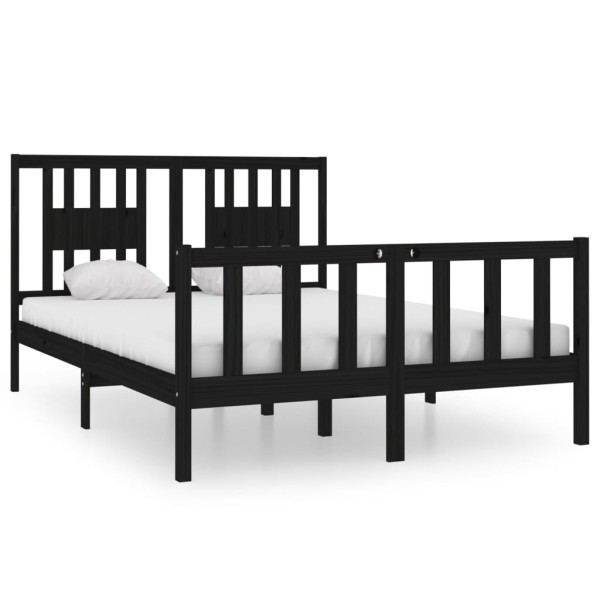 Estructura de cama de madera maciza negra 140x190 cm