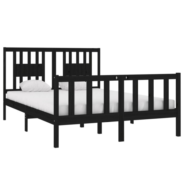 Estructura de cama de madera maciza negra 140x190 cm