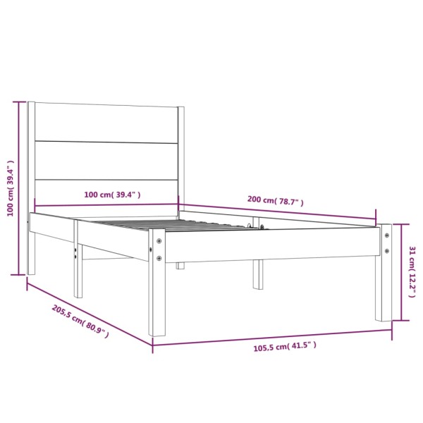 Estructura de cama madera maciza de pino marrón miel 100x200 cm