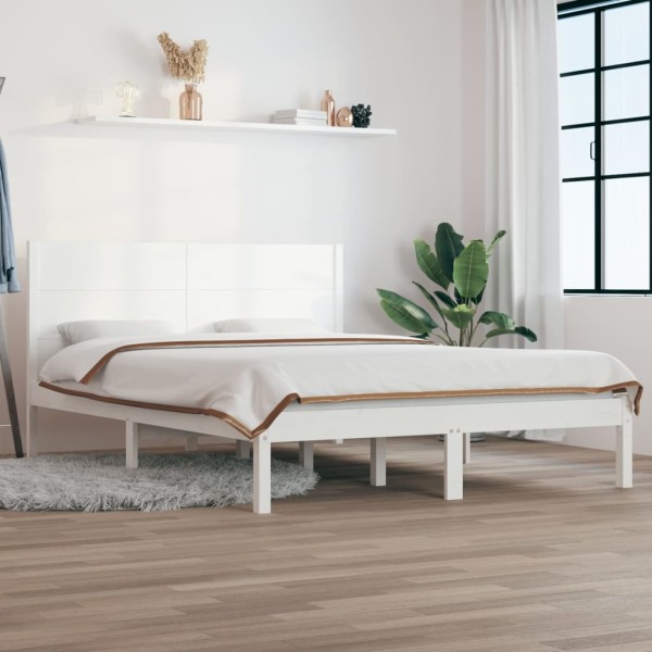 Estructura de cama madera maciza king size blanca 150x200 cm