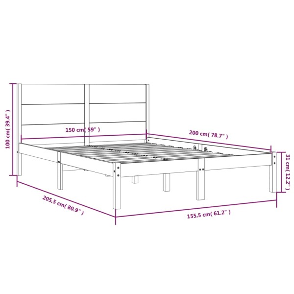 Estructura de cama madera maciza king size blanca 150x200 cm