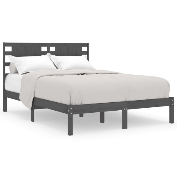 Estructura de cama madera maciza de pino gris 140x190 cm