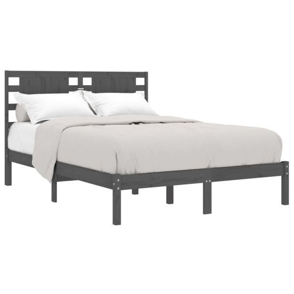 Estructura de cama madera maciza de pino gris 140x190 cm