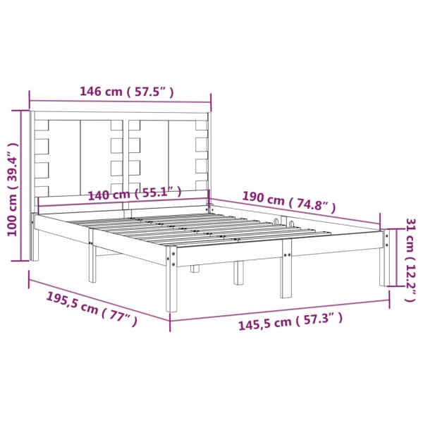 Estructura de cama madera maciza de pino gris 140x190 cm