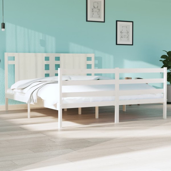 Estructura de cama king madera maciza de pino blanco 150x200 cm