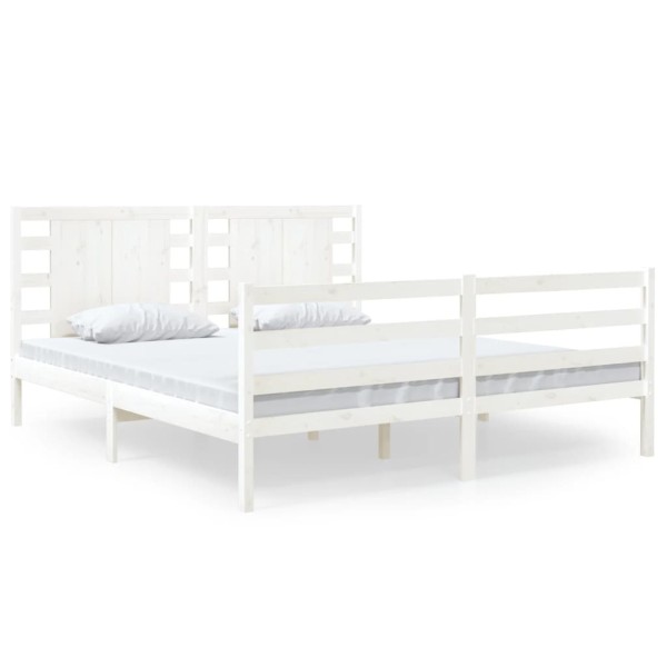 Estructura de cama king madera maciza de pino blanco 150x200 cm