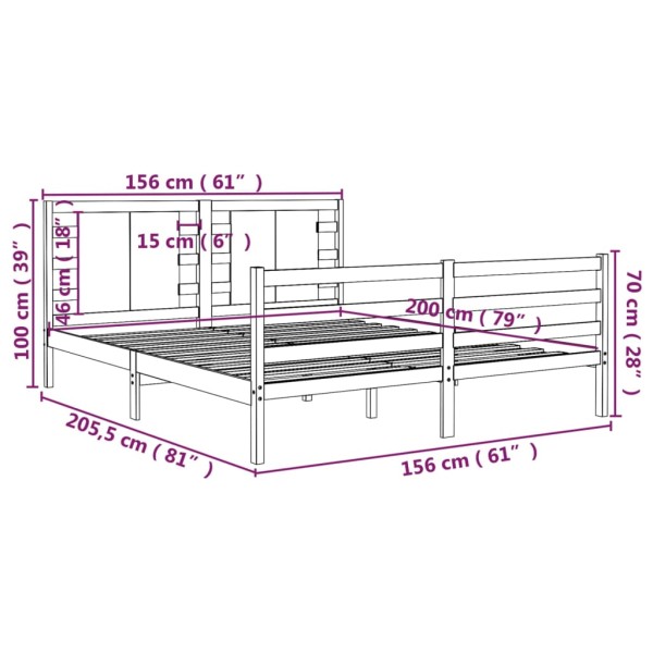 Estructura de cama king madera maciza de pino blanco 150x200 cm