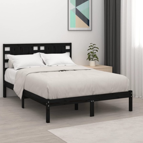 Estructura de cama de madera maciza de pino negra 200x200 cm