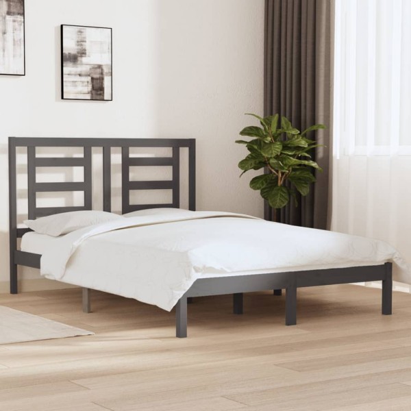 Estructura de cama de madera maciza de pino gris 140x190 cm