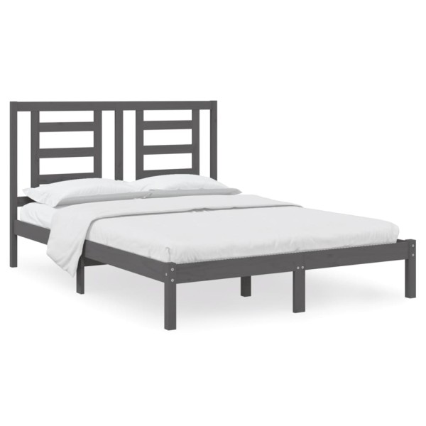 Estructura de cama de madera maciza de pino gris 140x190 cm