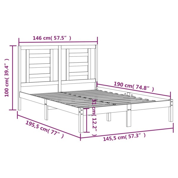 Estructura de cama de madera maciza de pino gris 140x190 cm