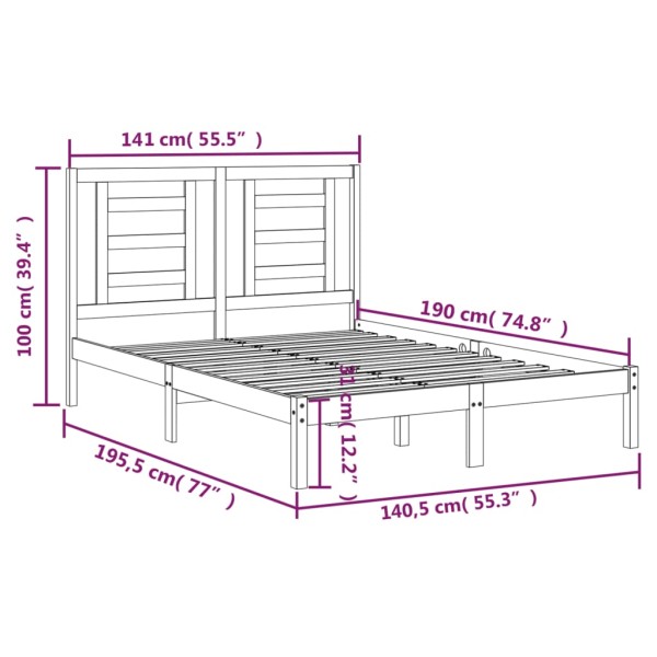 Estructura de cama doble madera de pino blanca 135x190 cm