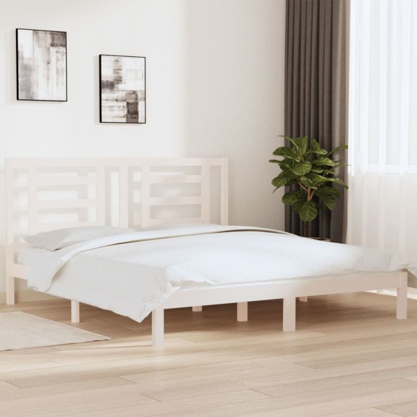 Estructura de cama madera maciza super king blanca 180x200 cm