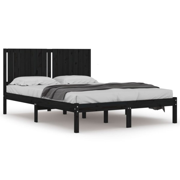 Estructura de cama madera maciza negra King Size 150x200 cm