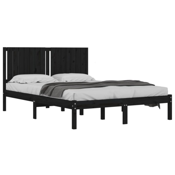 Estructura de cama madera maciza negra King Size 150x200 cm