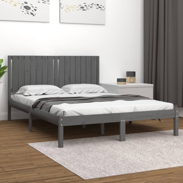 Estructura de cama madera maciza gris king size 150x200 cm