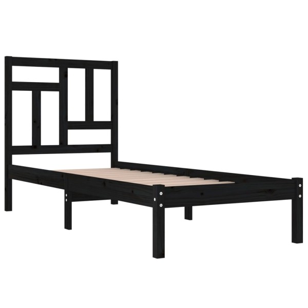 Estructura cama individual madera maciza pino negra 90x190 cm