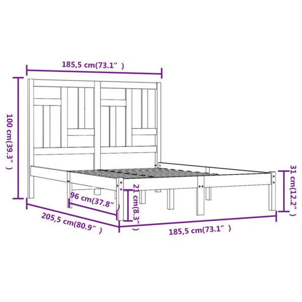 Estructura cama madera maciza pino blanca king size 180x200 cm