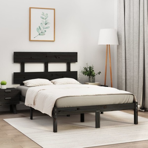 Estructura de cama de madera maciza negra 140x200 cm