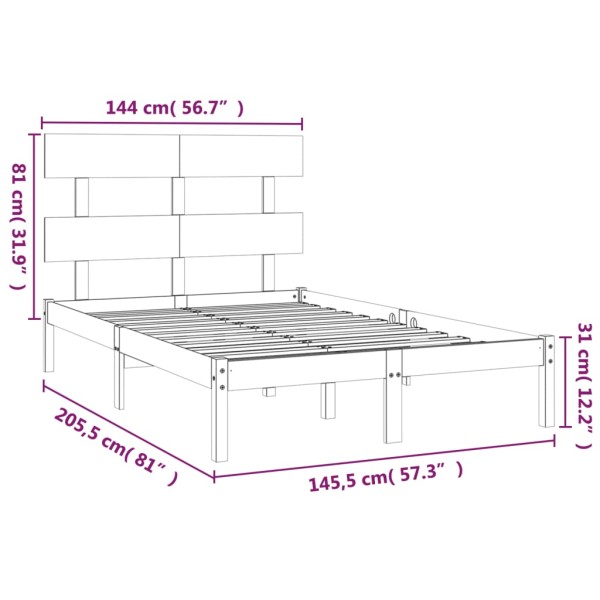 Estructura de cama de madera maciza negra 140x200 cm